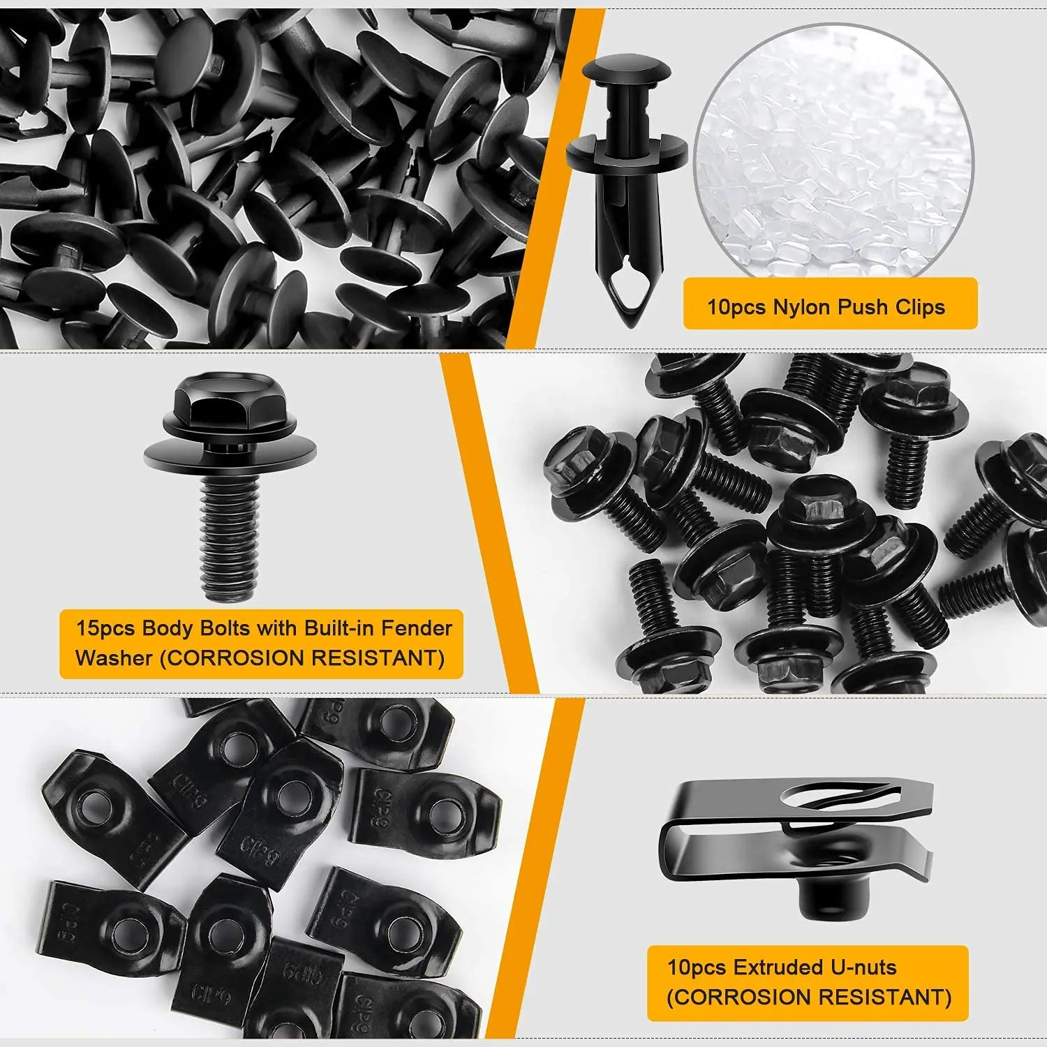 35-Piece Engine Under Cover Splash Shield Bolt & U-Nut Clip Fastener Kit - Black