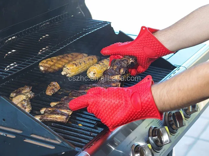 Grilling Gloves Heat Resistant BBQ Kitchen Silicone Oven Gloves Safe Handling of Hot Food Pots and Pans for Barbecue details