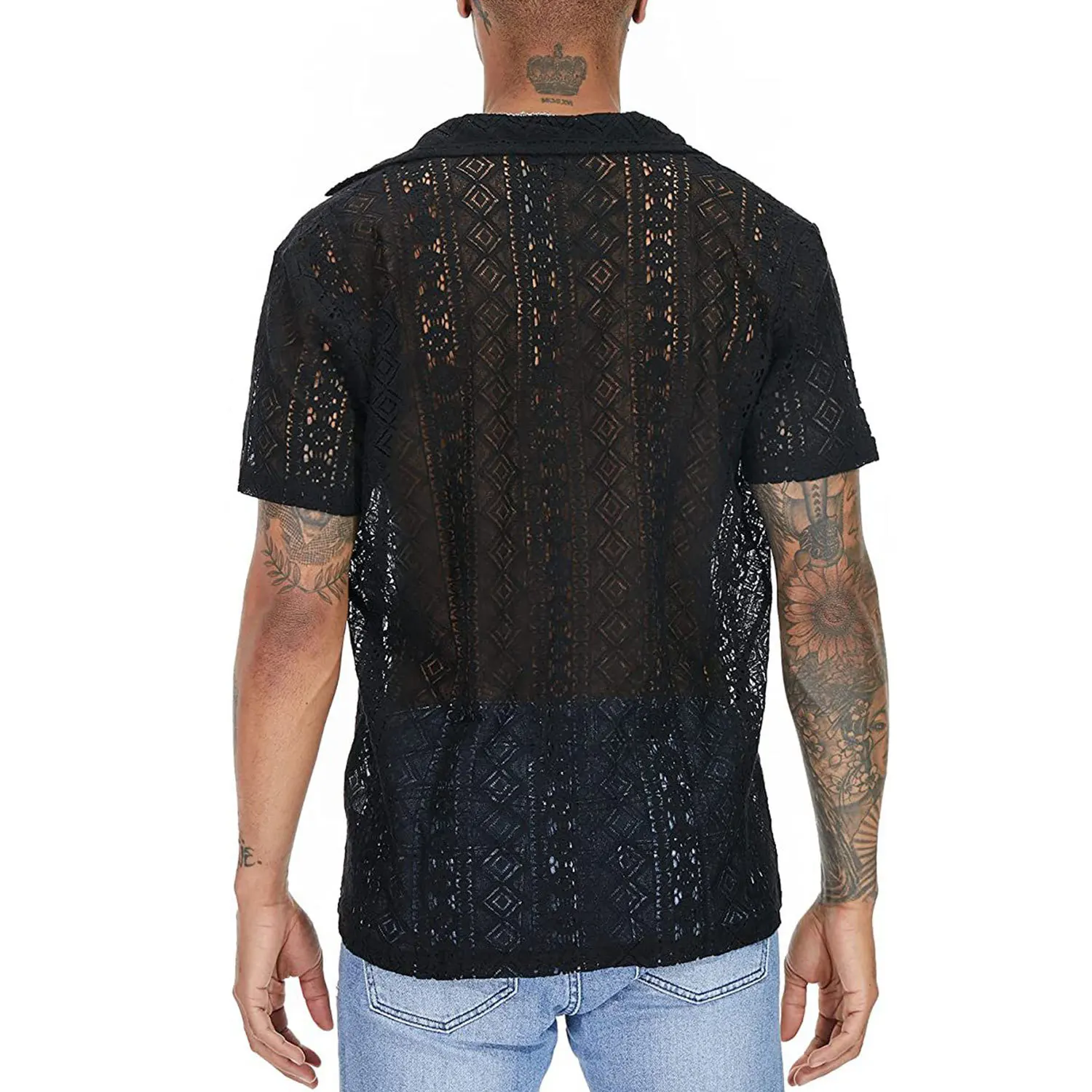 Men's See-Through Flower Shirt – Breathable Mesh Short Sleeve Button-Down For Summer - View #10