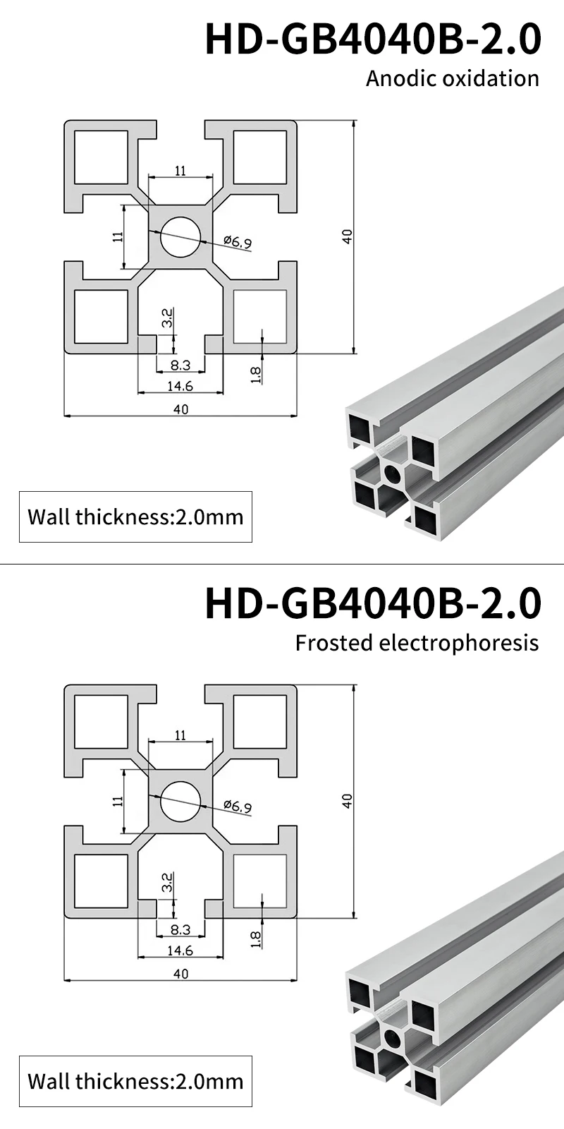4040 Industrial Extruded Aluminum Profile 2.0mm Production Line 4040 Aluminum Alloy Profile manufacture