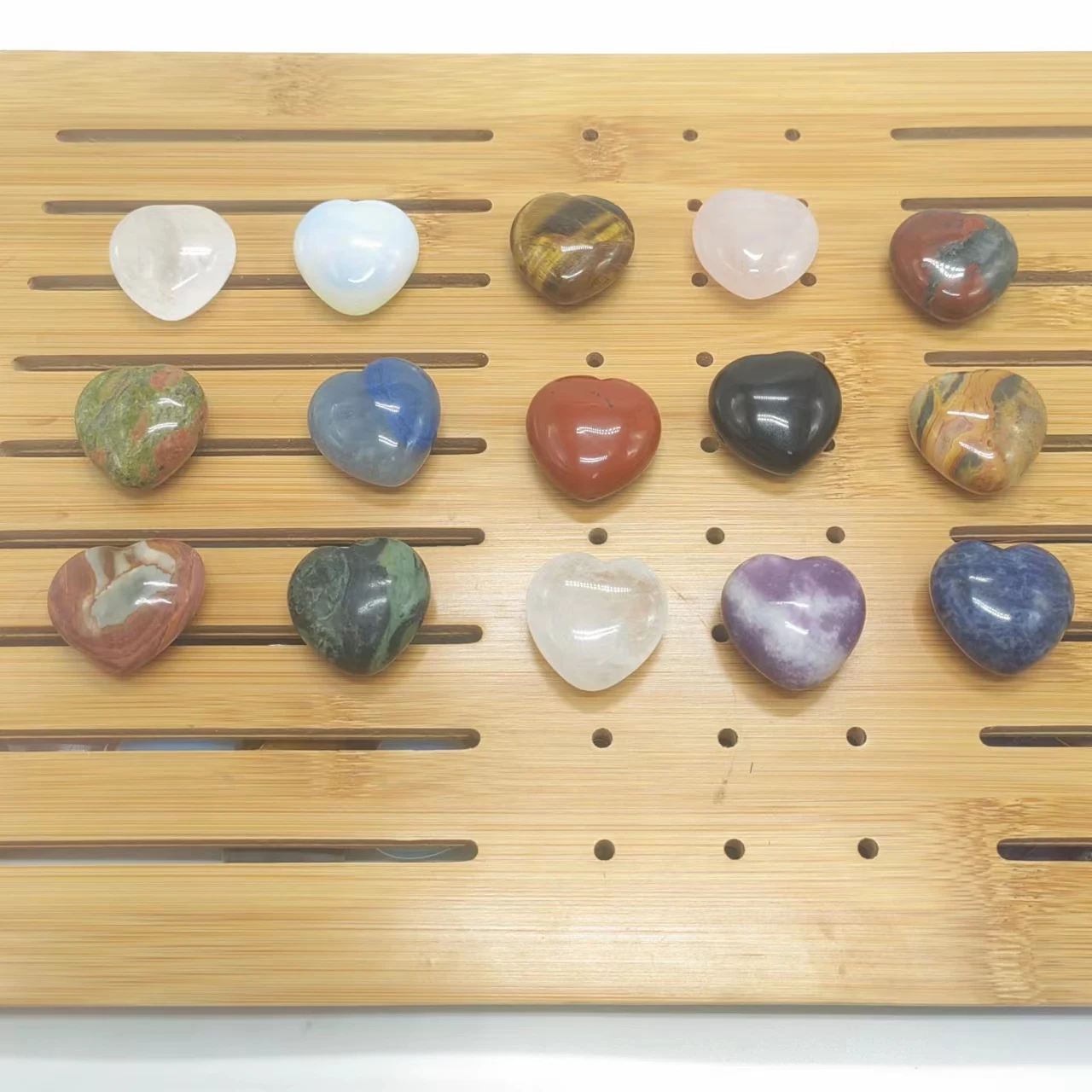 Комплект природных разнообразных кварцевых драгоценных камней в форме сердца, 7 чакр, исцеляющий камень, хрустальные сердца