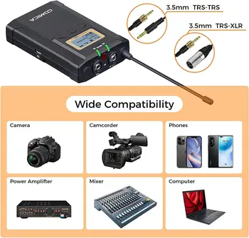 Wireless Lavalier Microphone, with Carrying Bag,Comica CVM-WM100 PLUS UHF 48 Channels Dual Lapel Microphone System for DSLR detail image
