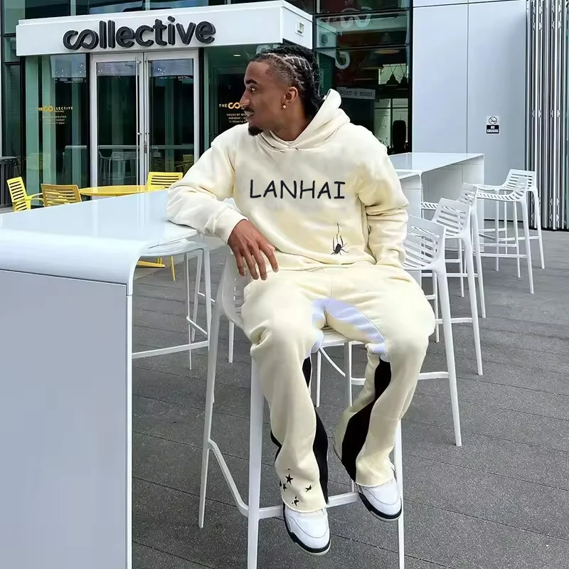 Custom Logo Men's Winter Flare Pants Sets with Hoodies