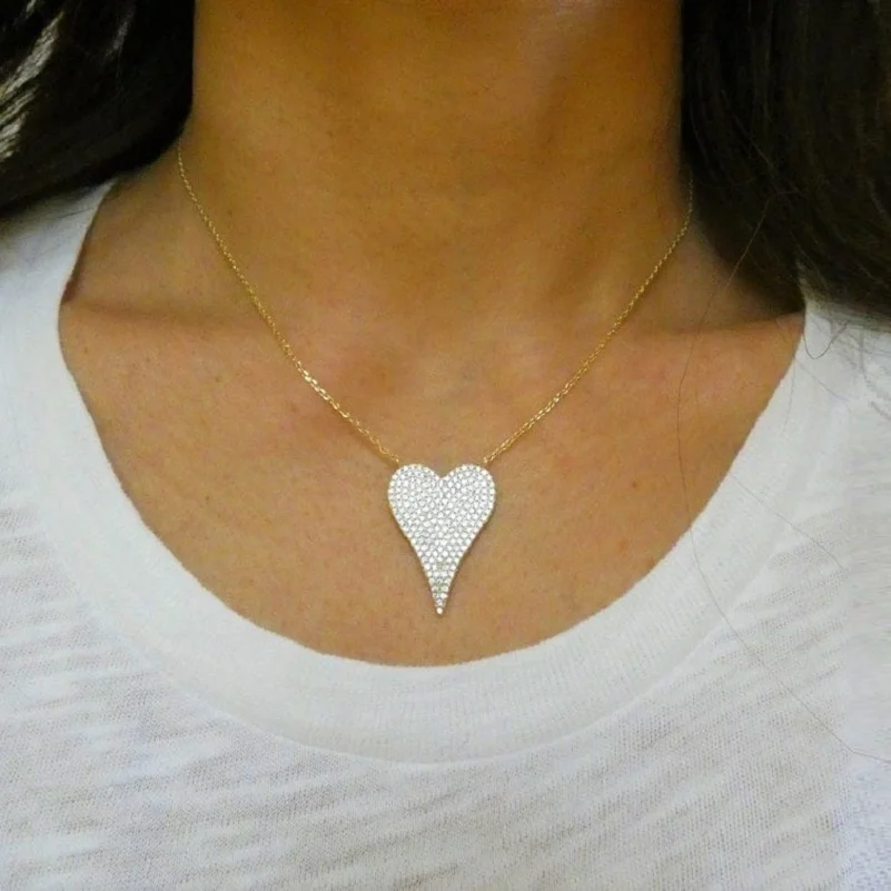 New Fashion Delicate Pave Cubic Zirconia Love Big Heart Pendant Necklace  for Women Jewelry 925 Sterling Silver