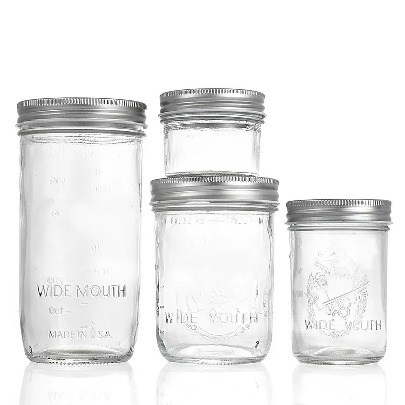 Wholesale Kitchen Storage Jars 4oz 8oz 12oz 16oz Glass Jar Supplier Wide Mouth Mason Jars with Lid