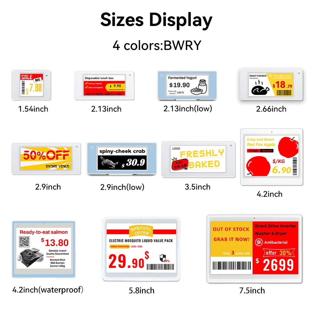 Zhsunyco 2.13 Inch E-Paper Electronic Shelf Label with RFID, WiFi