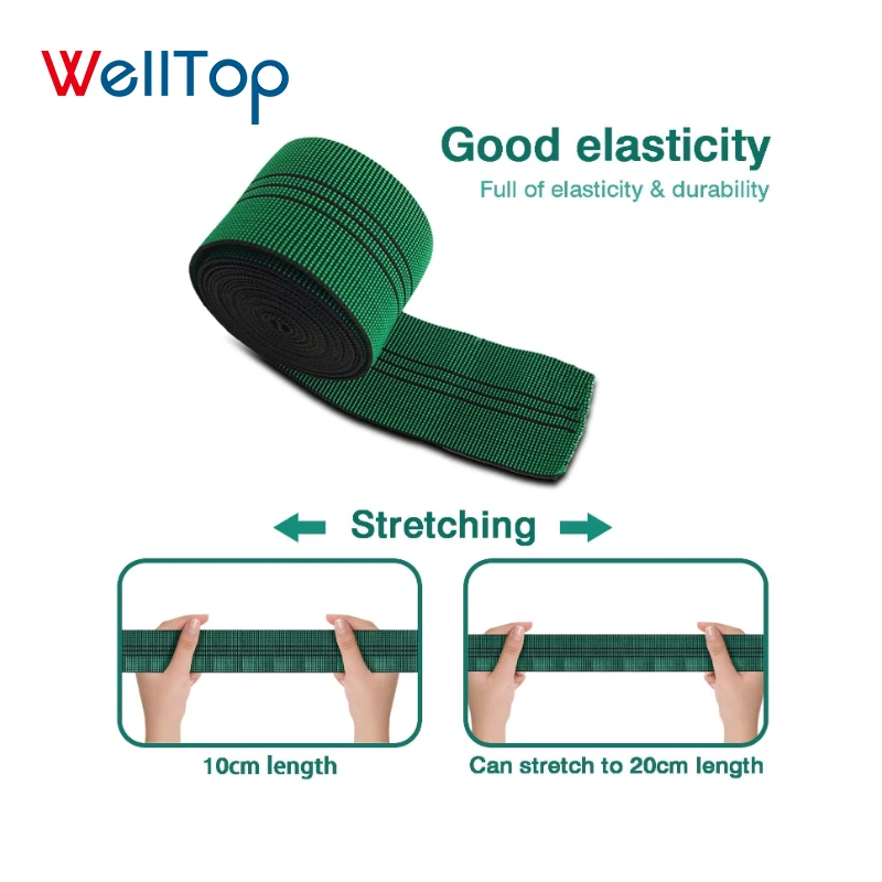 17.001 WELLTOP Custom 50m Furniture Webbing Green Color Sofa Webbing Upholstery Band Belts Elastic Webbing Tape