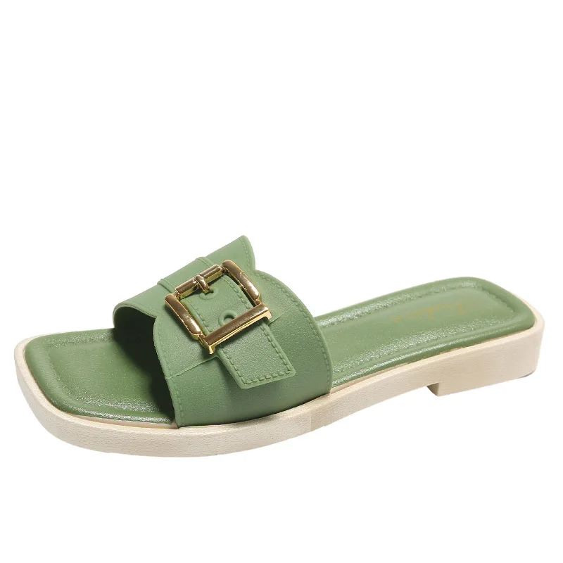 Square Toe Sandals for Ladies Comfortable Flat Sandals Women Low Price PVC  Lining Slides Slippers