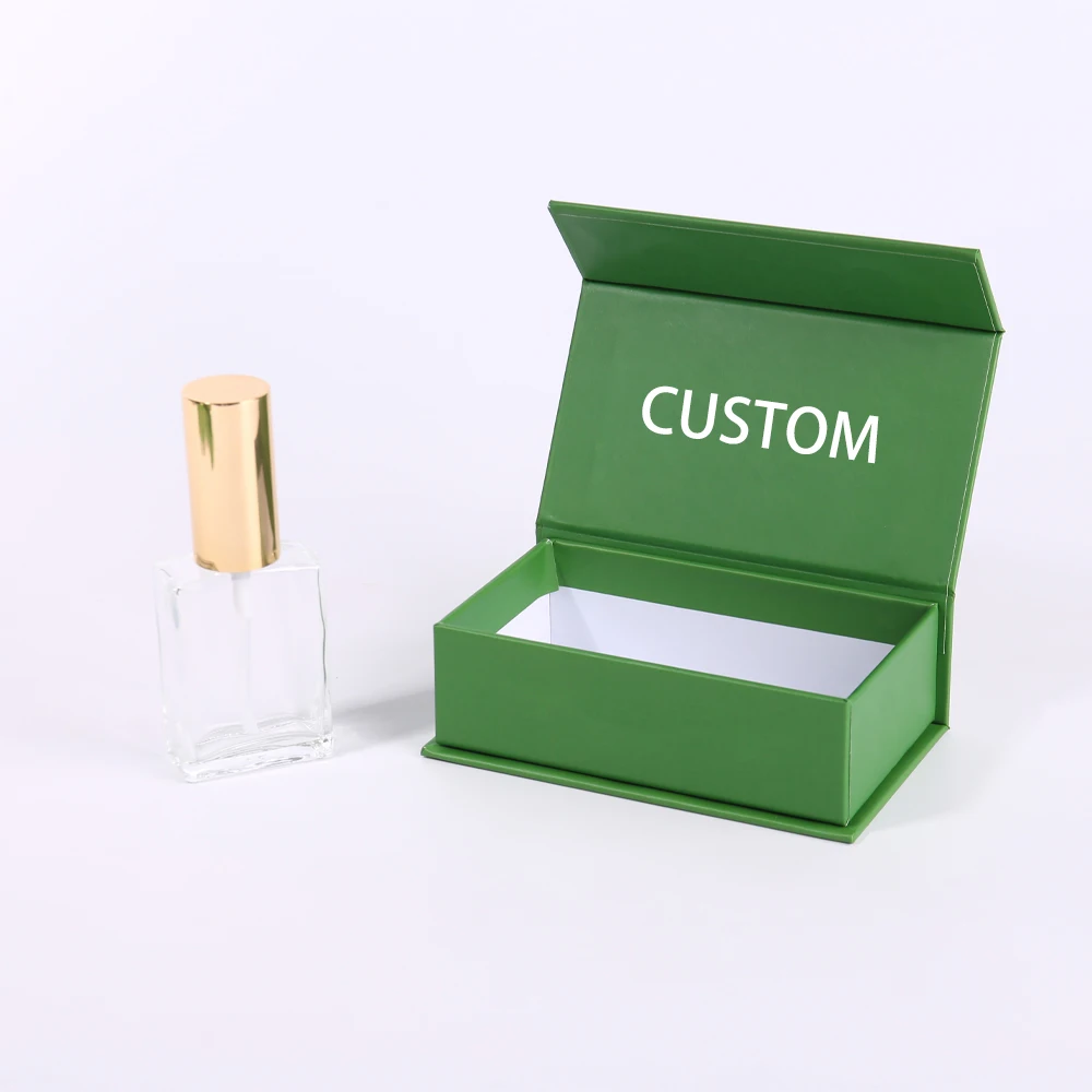 Premium Green Magnetic Perfume Box Custom Logo Sponge Insert Cosmetic Gift Packaging Rigid Cardboard Box Custom