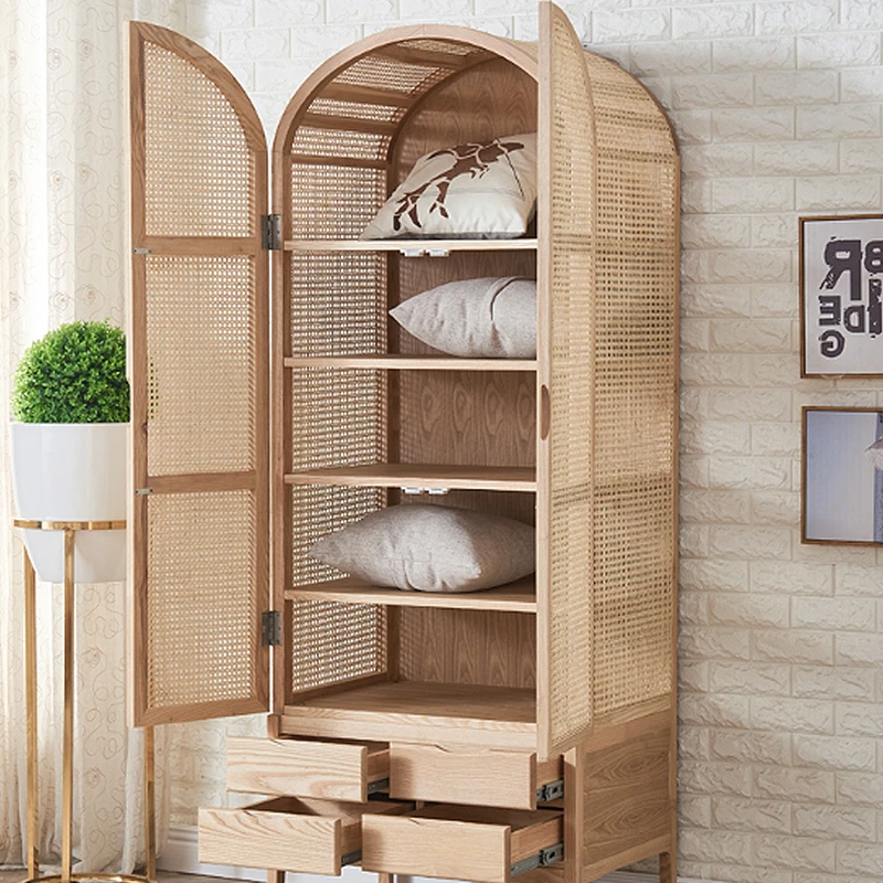 木製ディスプレイキャビネット Nordic 2 Door Wooden Tall Display Cabinet with Rattan, OEM | Wholesale