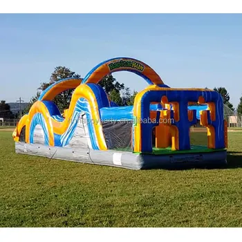 Commercial outdoor shark or ninja warrior inflatable obstacle course bounce house equipment with water slide for party