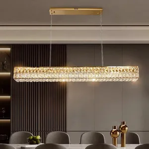 Zeal Lighting Hanging Modern K9 Crystal Gold Rectangular Pendants Light Chandelier for Living Room Restaurant
