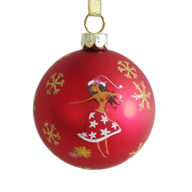 China custom made 80mm hanging decal sticker glass ball Christmas tree ornaments