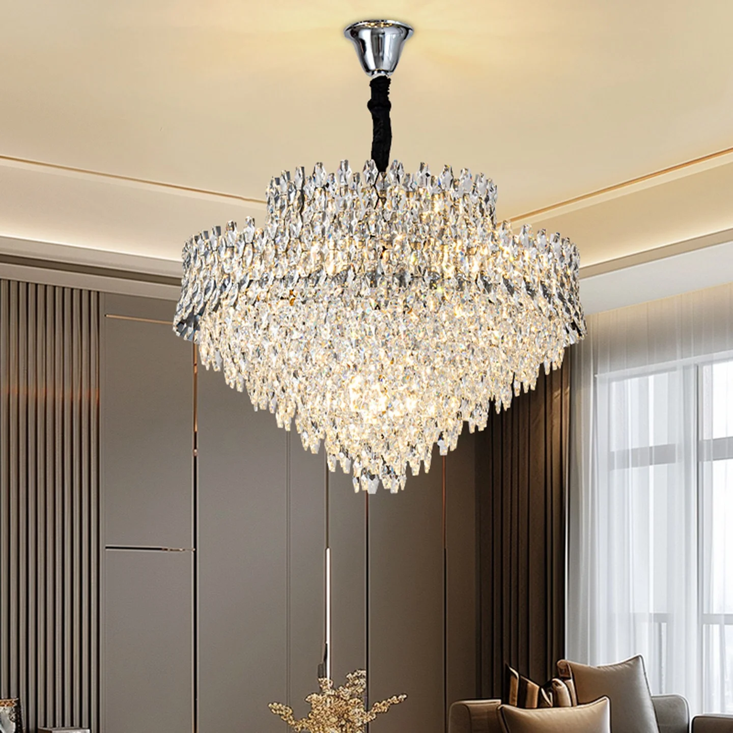 Französisch inspirierte, luxuriöse Hauptbeleuchtung für Wohnzimmer – Kristall-Silber-Design, geeignet für Hotellobbys und Privaträume; Modell 2527, eleganter Esszimmer-Leuchter