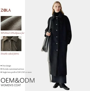 Black Long Casual Breathable Winter Outerwear Warm Women's Wool Alpaca Coat with Single Button