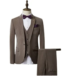 Single Button Brown Long Woolen 3 Piece Suits Men Full Business Suits Suit for Men
