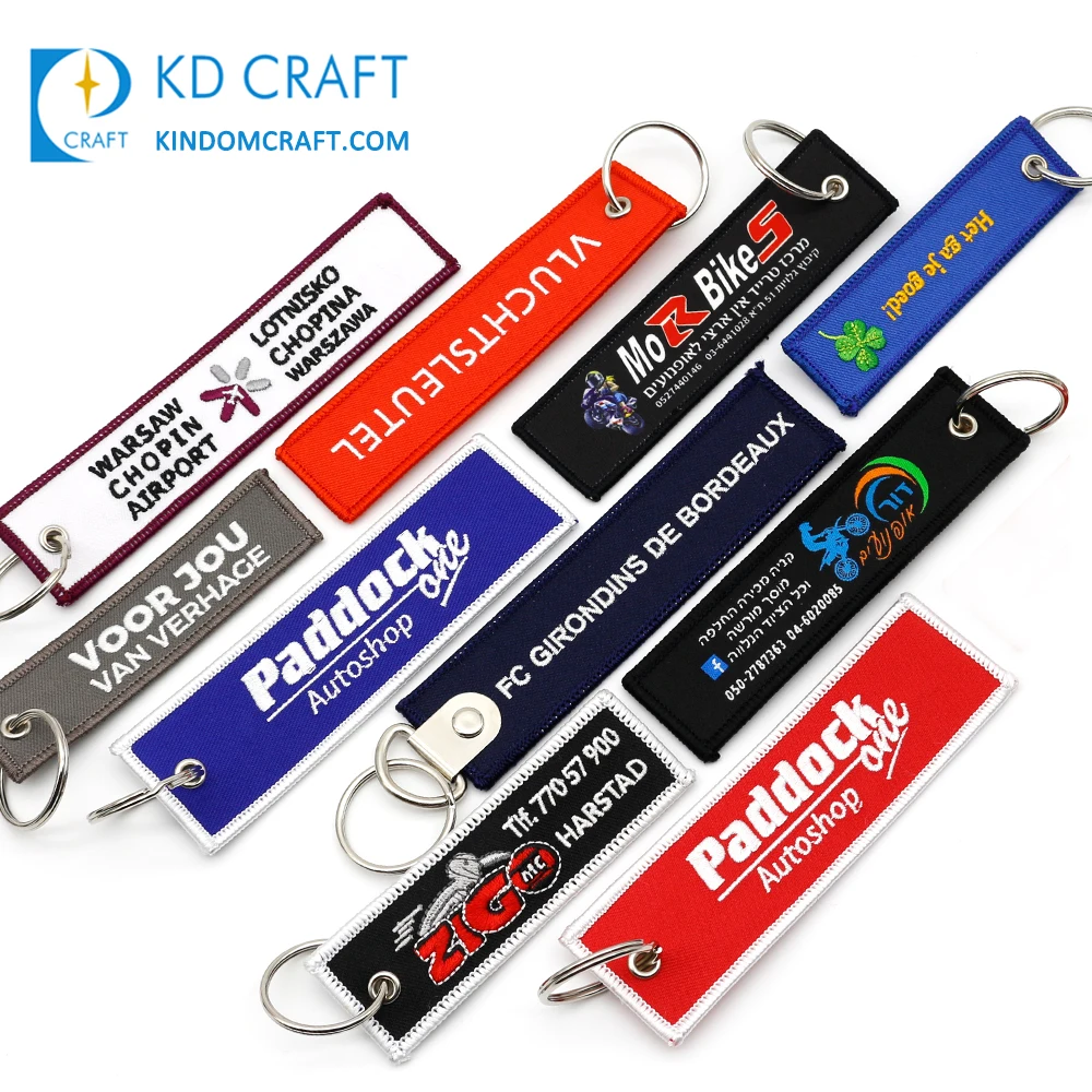 Creative Durable Custom logo Embroidery Key Chain Cheap Fabric Key Ring  Patch Key Tag Blank Embroidered Keychain Custom Shape