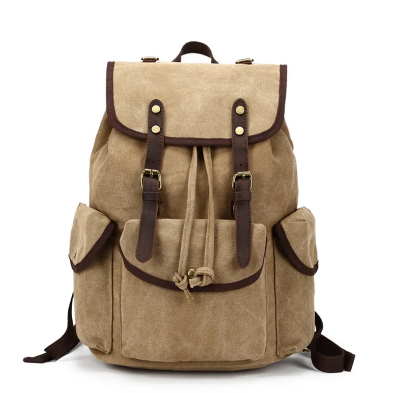 in stock retro oil wax canvas bags for men trending school backpack waterproof travel  mountaineering rucksack