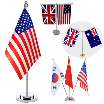 Sunshine Supplier top sale world flags polyester office custom table desk flag stand