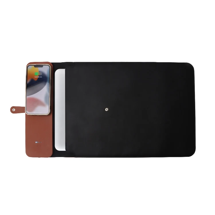 Customizable Business Leather Laptop Sleeve Wireless Charging Cover for Phone Travel Gift Laptop Bag
