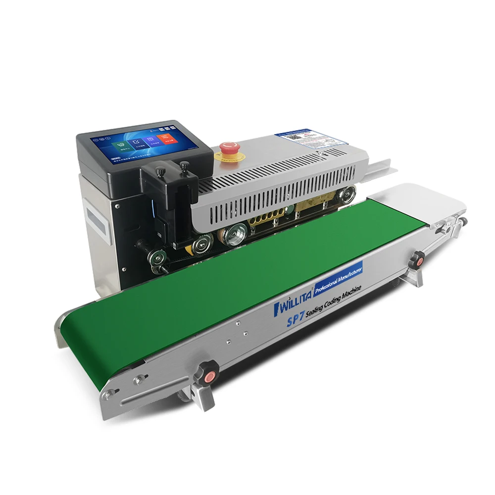 Automatic Continuous Band Sealer Machine for Coffee Bags Plastic Date Code Printing for Manufacturing Plants