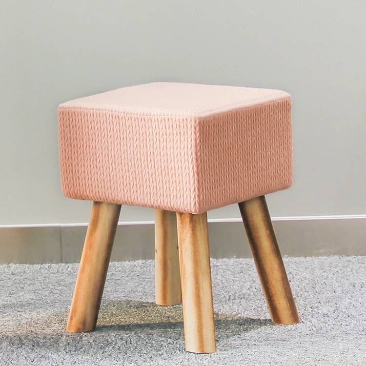 Living Room Furniture Chairs Ottoman Round Stool Wood Legs Foot Rest Stool Knitted Pouf Stool