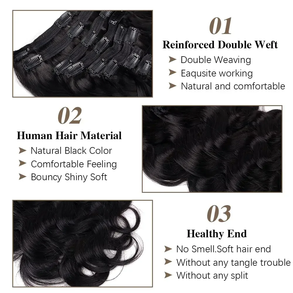 Body Wave Clip-In-Extensions aus Echthaar, 8-teiliges Set, 120 g, Clip-Ins für den ganzen Kopf, brasilianisches 100 % echtes Menschenhaar, Clip-on-Haarverlängerung_voghion.com