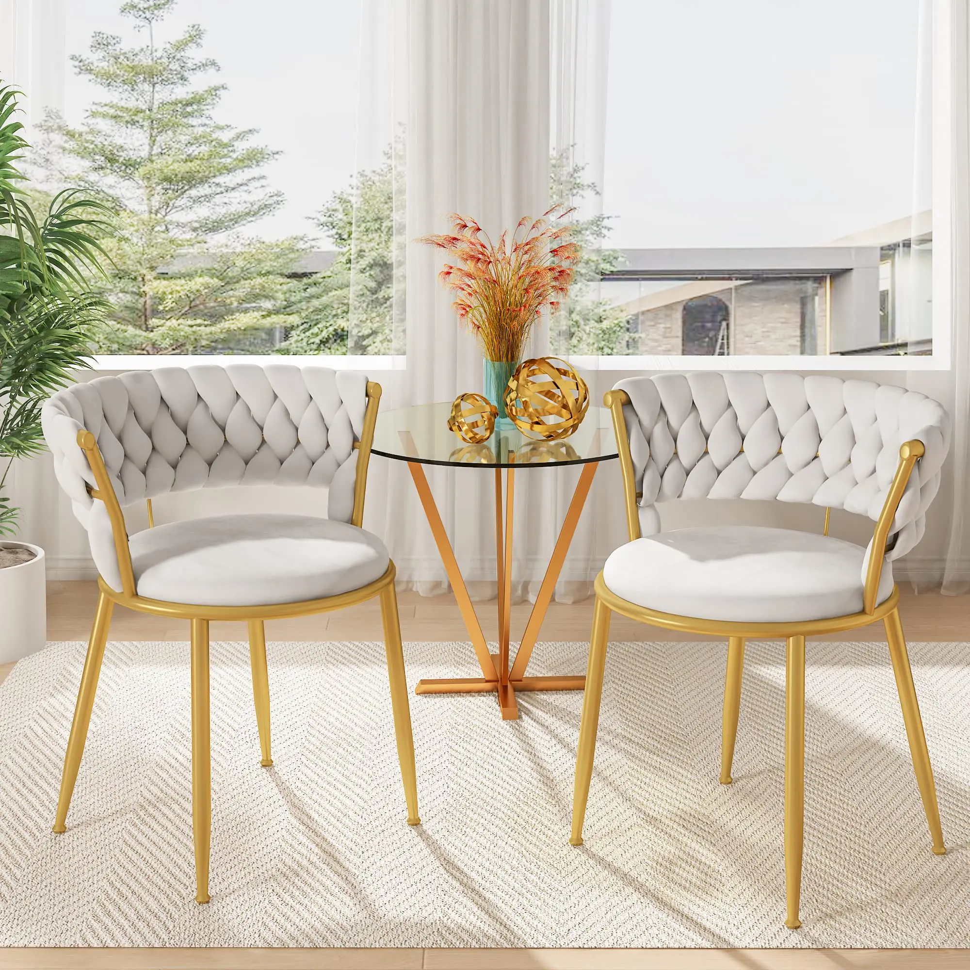 Romatpretty Dining Chair Set Modern Velvet Armless Chairs