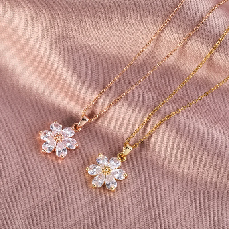  ASCOMY Dainty CZ Flower Pendant Necklaces for Women 14k Gold  Plated Delicate Cute Cubic Zirconia Flower Necklaces Tiny Simple  Personalized Flower Link Chain Necklace for Everyday Jewelry Gifts :  Clothing, Shoes