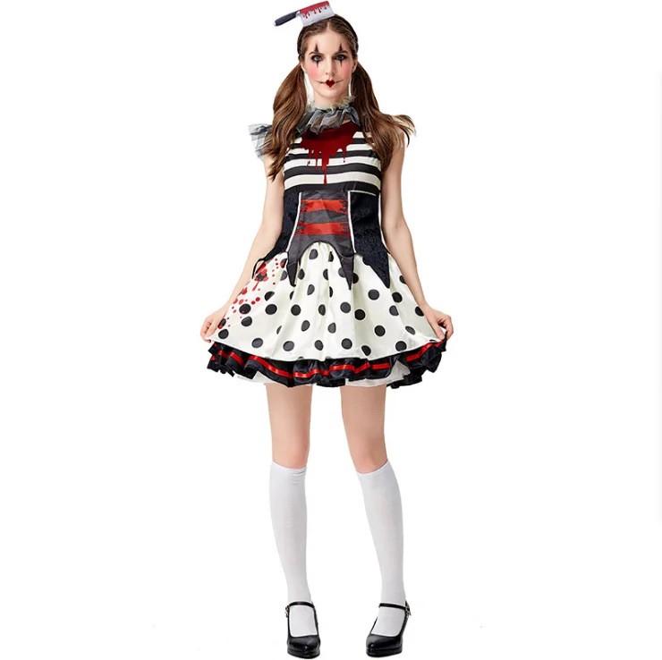 Spot Polyester Halloween Costume Striped Polka Dot Horror Bloodstained  Clown Girl Cosplay Tutu Circus Zombie| Alibaba.com