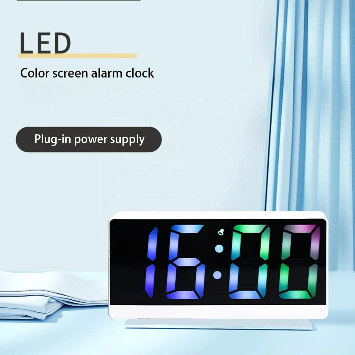 Battery Powered Led Digital Clock With Colorful Font Display, Night Mode, Alarm, Date and Temperature Display