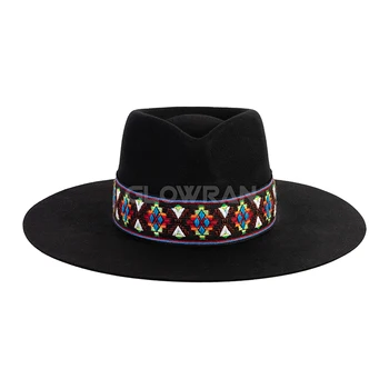 Wholesale Unisex High Quality Vintage Wide Brim Wool Fedora Hats Men With Wide Hatband