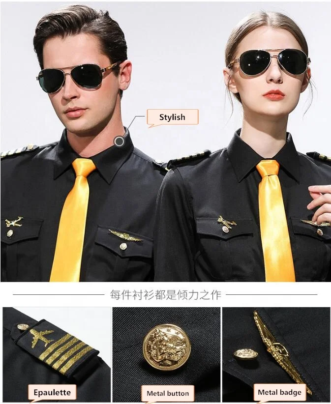 Airline Captain Uniform & Flight Attendant Outfit - Long Sleeve Pilot Workwear for Crew Members, Available in Custom Designs Airline Captain Uniform & Flight Attendant Outfit - Long Sleeve Pilot Workwear for Crew Members, Available in Custom Designs
