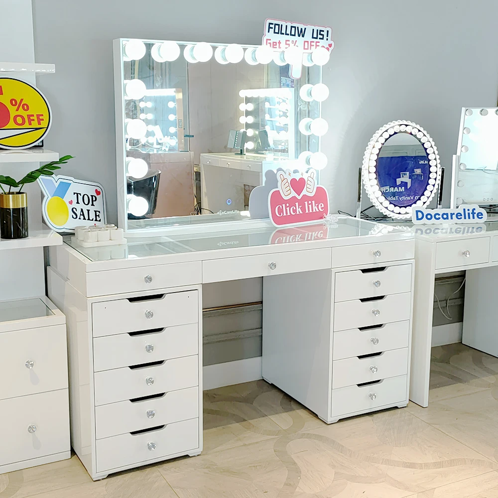 slim fit dress slacks Bedroom Contemporary Vanity Set W Foldable Mirror Stool Drawers Rose G main image 1