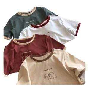 Women's Summer Tops Cheap 180G Lightweight Short T-Shirts Casual Solid Pattern Knitted Wholesale Printed T-Shirts for Women