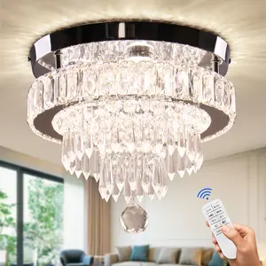Dimmable Luxury LED Crystal Lighting Led Double-Layer Circular Ceiling Light for Living Room Bedroom
