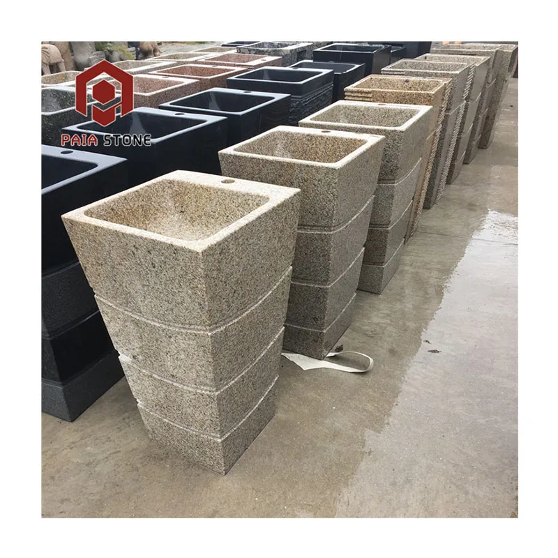 Outdoor Yellow Granite Stone Pedestal Sink