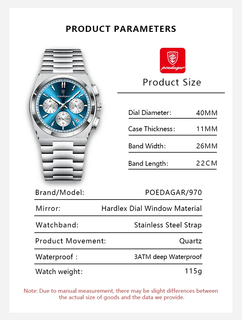 Poedagar 970 Multifunctional Luminous Thin Watch For Men