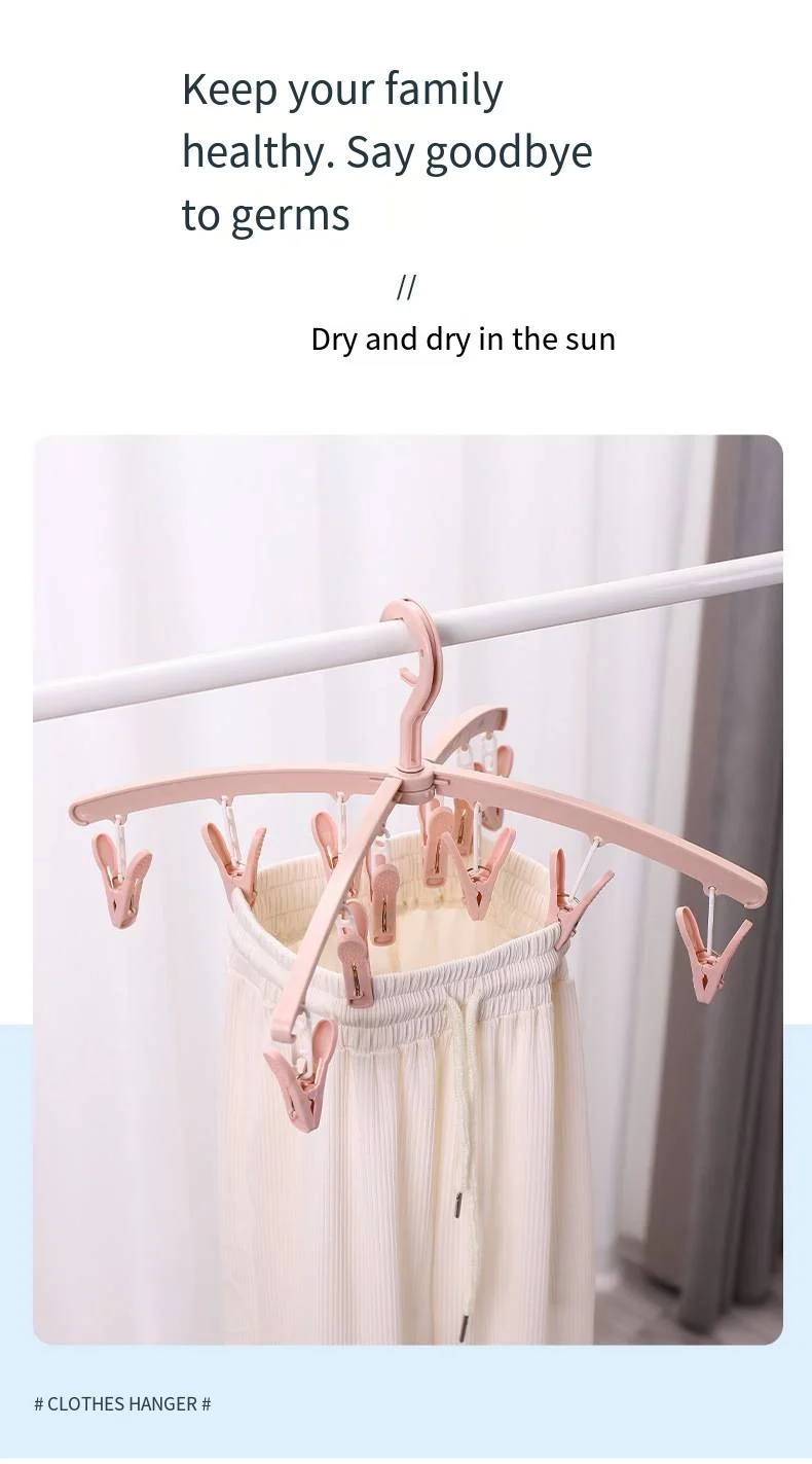 Folding drying rack household multi-functional 12 clip student dormitory windproof plastic underwear socks drying rack wholesale supplier