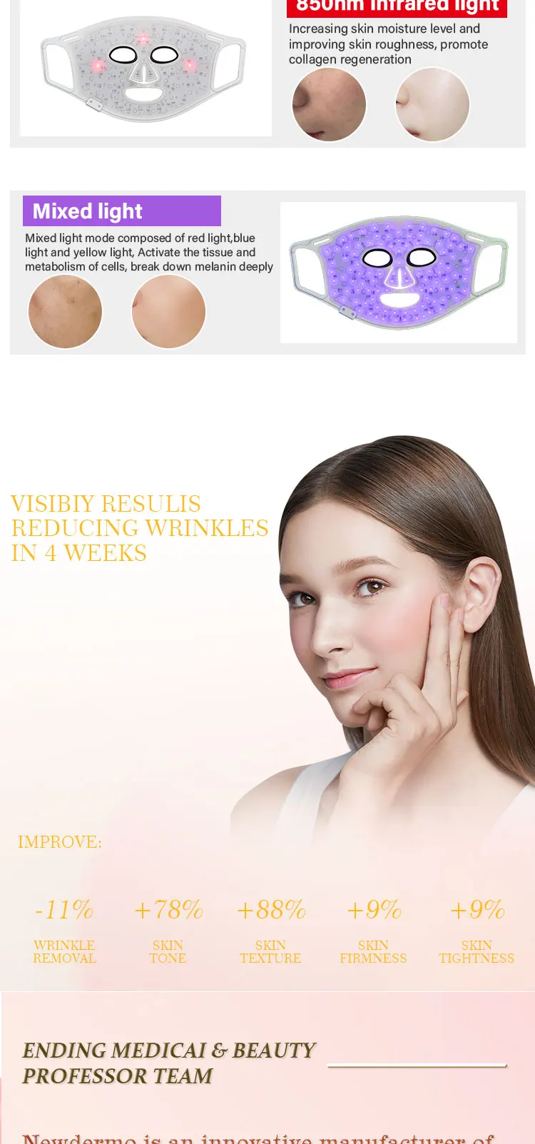 Portable Wireless 4 Colors Silicone Flexible Therapy Facial Led Mask