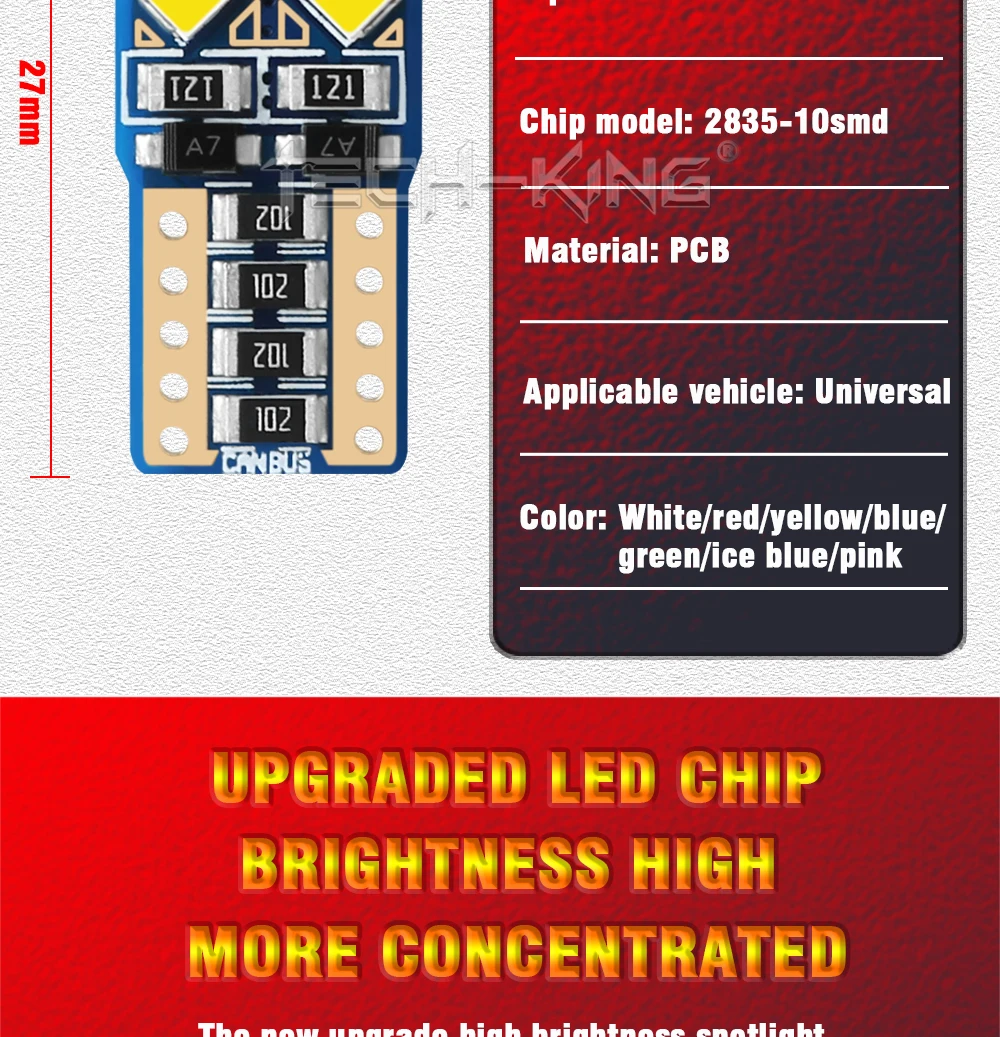 TECH-KING LED Side Light Car T10 W5w 194 168 2835 10smd Bulb Canbus Width Indicator Bulb Rear Box Light License Plate Light