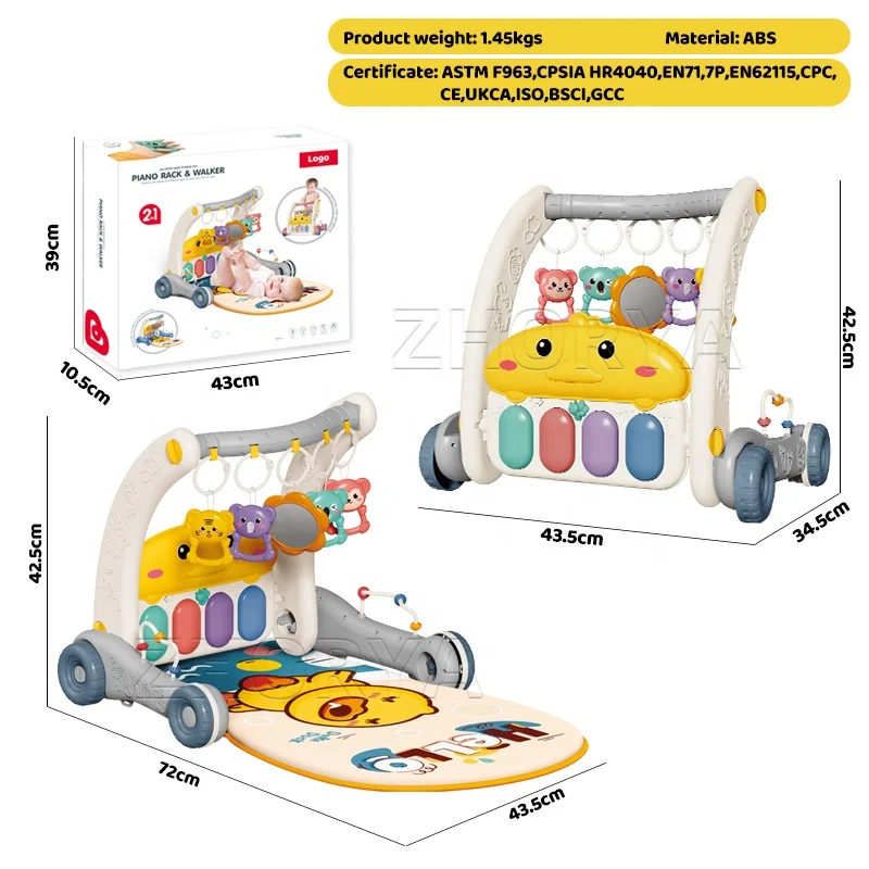 Zhorya Multifunctional 2 in 1 Push Stroller Toy Baby Sit to Stand Activity Baby Music Push Walker Toy