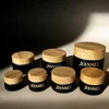 Black jar+ light wood grain plastic lid