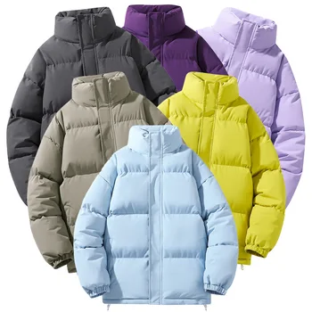 Men's new winter loose solid color puffer jackets customized versatile warm thickened down jackets