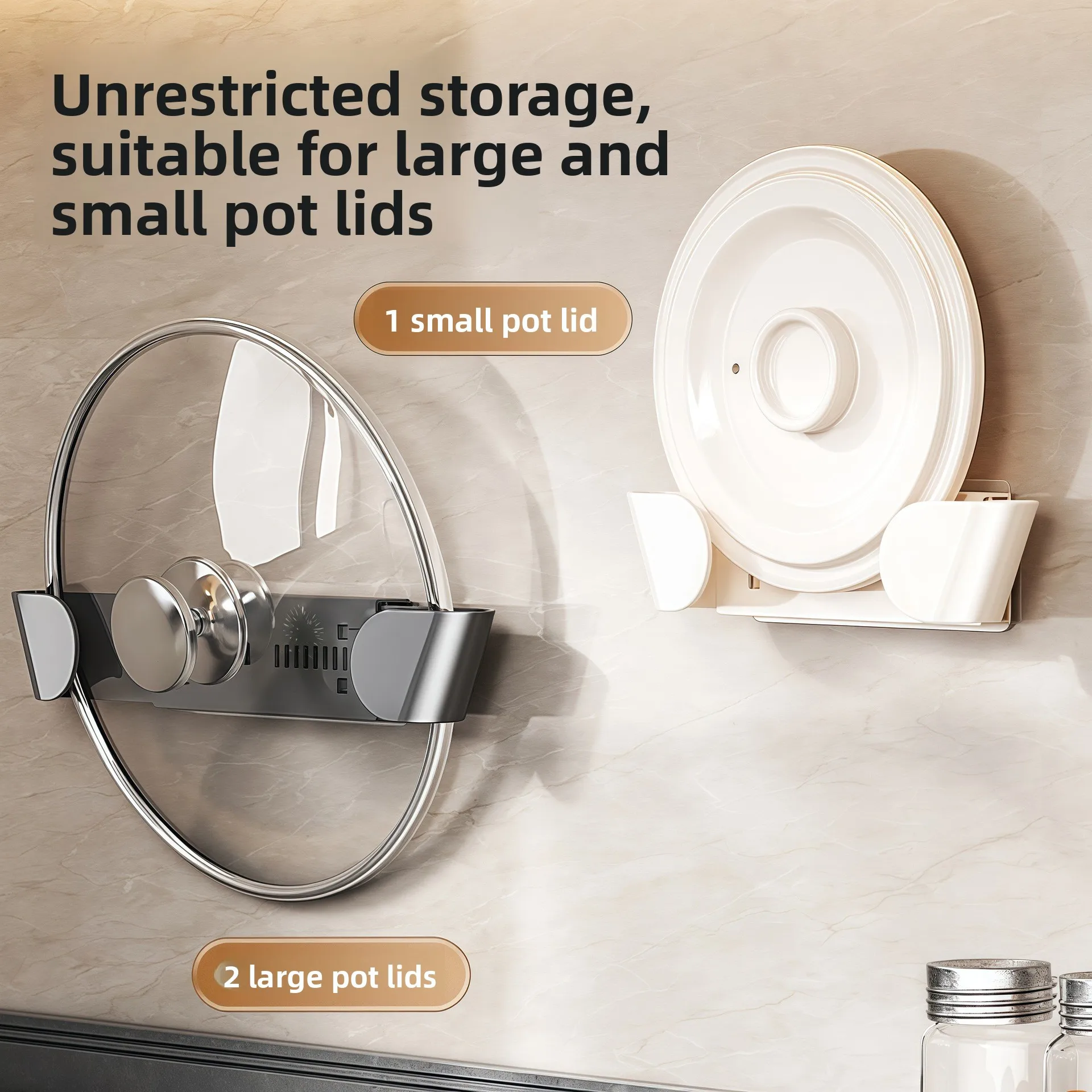 Retractable Punch-Free Wall-Mounted Plastic Pot Cover Rack Creamy Style Multi-Purpose Kitchen Storage Chopping Board Rack