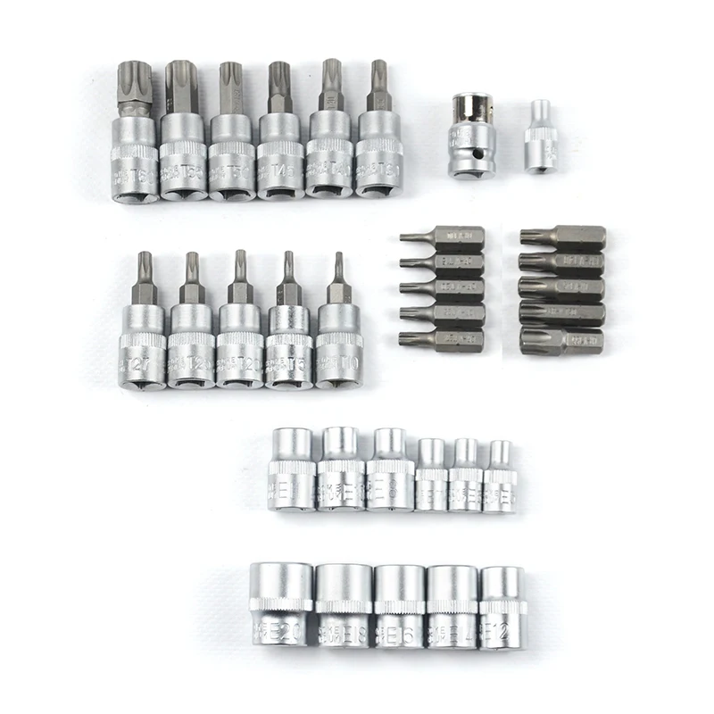 Xctool Hot Sale 34pc Tamper Proof Torx Star E Bit Socket Set 3/8" Drive Security Car Garage Tool