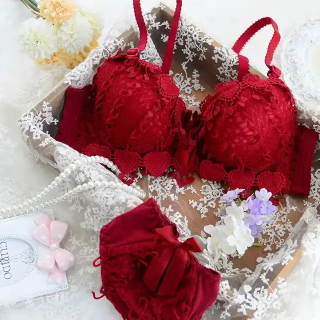 Lace Bra Panties Sets Lovely Girls Cute Japanese Underwire Push Up Lace Embroidered Bra And