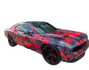 Hot New fashion stylish black&red color camouflage car wrap film