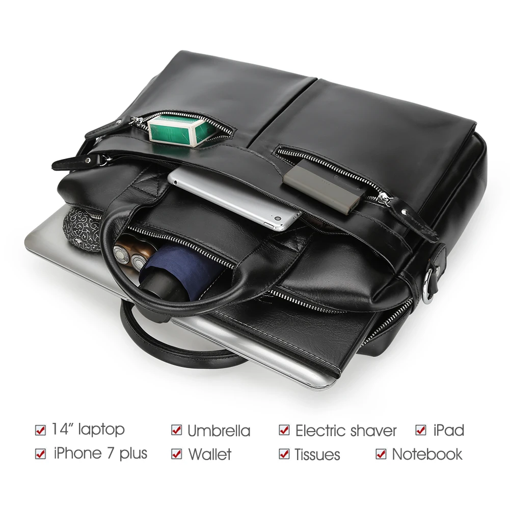 Customize Design Durable Real Oil Wax Waterproof Leather Briefcase Laptop Bag Business Genuine Leather Messenger Bag for Man