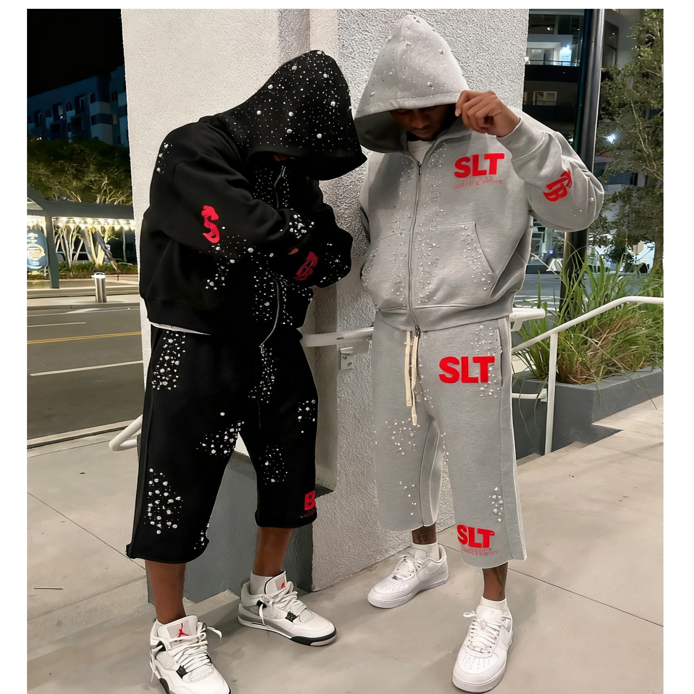 Custom Design Rhinestone Luxury Men Long Sleeve Full Zip up Two Piece Tracksuit New Fashion Jogging Sweatpants and Hoodie Set gallery 7